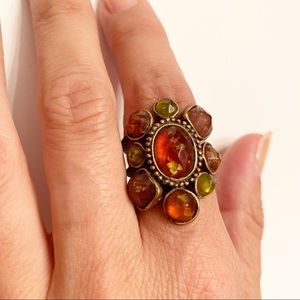 Chunky Stone Red Orange Statement Ring